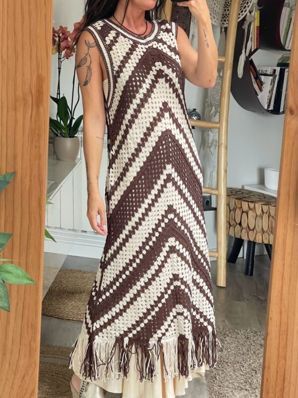 VESTIDO GAIA MARRÓN Y BLANCO ROTO