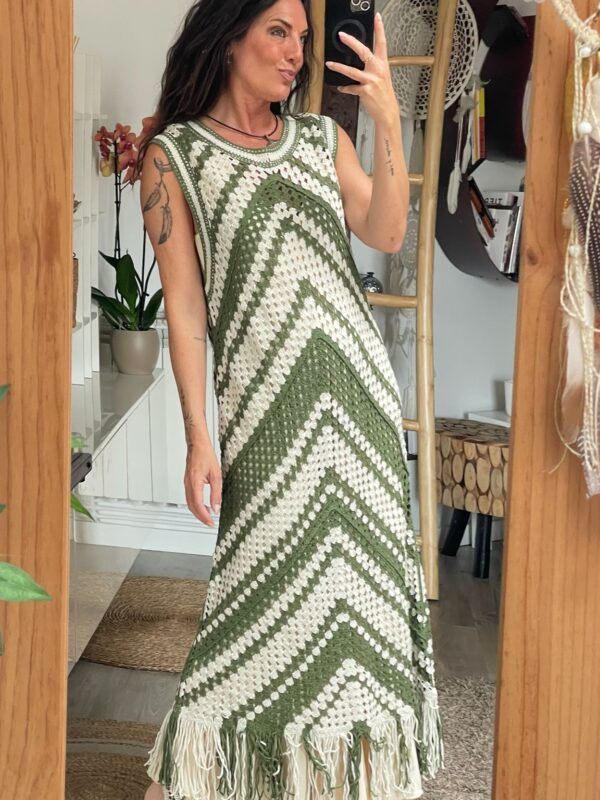VESTIDO GAIA VERDE Y BLANCO ROTO