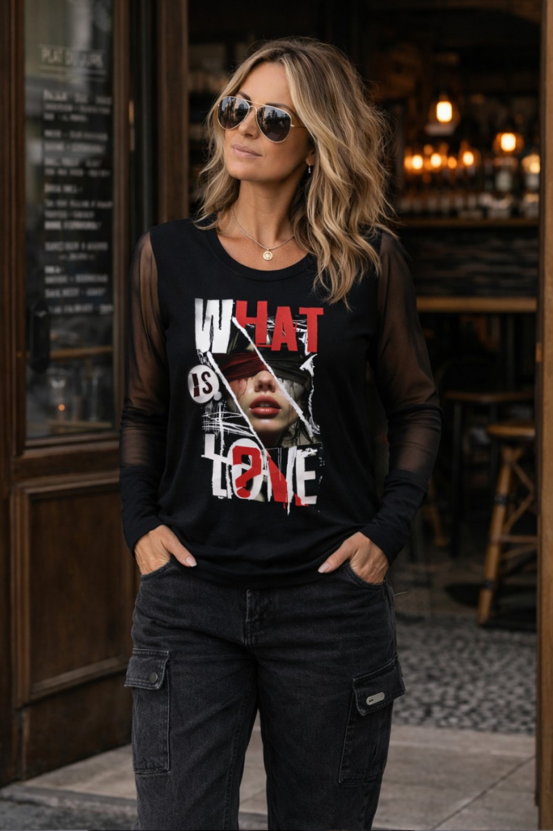 Camiseta de mujer LaSaL WHAT IS LOVE negro