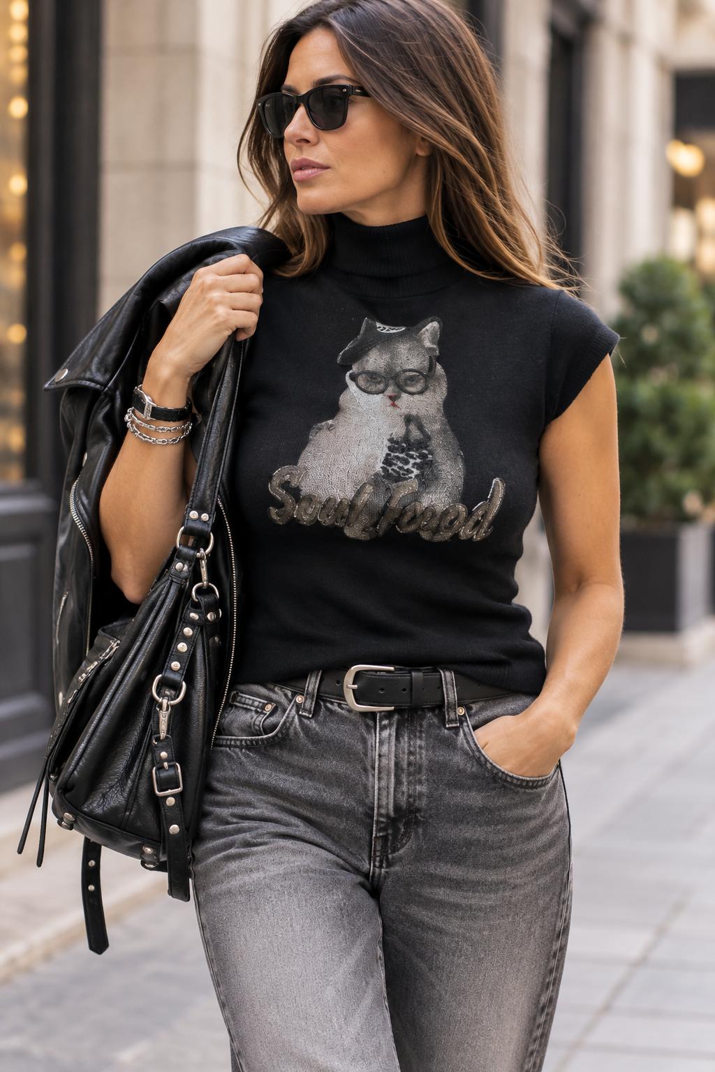 CAMISETA PUNTO CAT NEGRA - Imagen 2